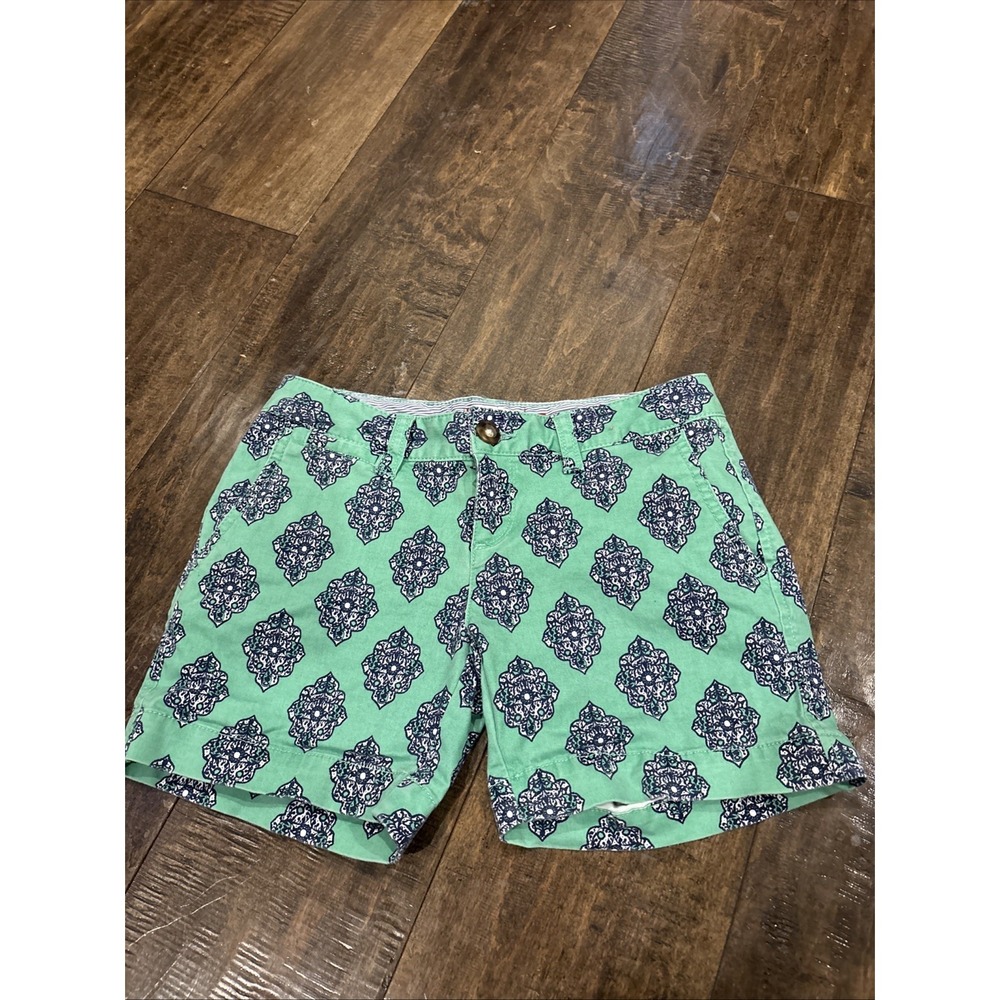 Red Camel Shorts Juniors Size 0 Green/Navy Patterned Midi Walking Casual Stretch